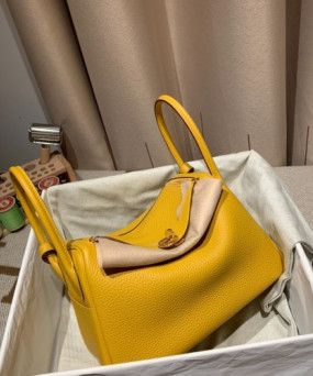 에르메스 미니 린디백19 앰버 옐로우 은장 끌레망스 가죽